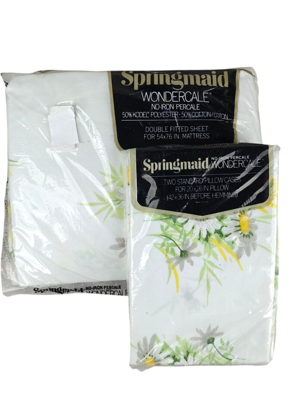 NEW Vintage Springmaid Wondercale No-Iron Percale Double Sheet & Pillowcases